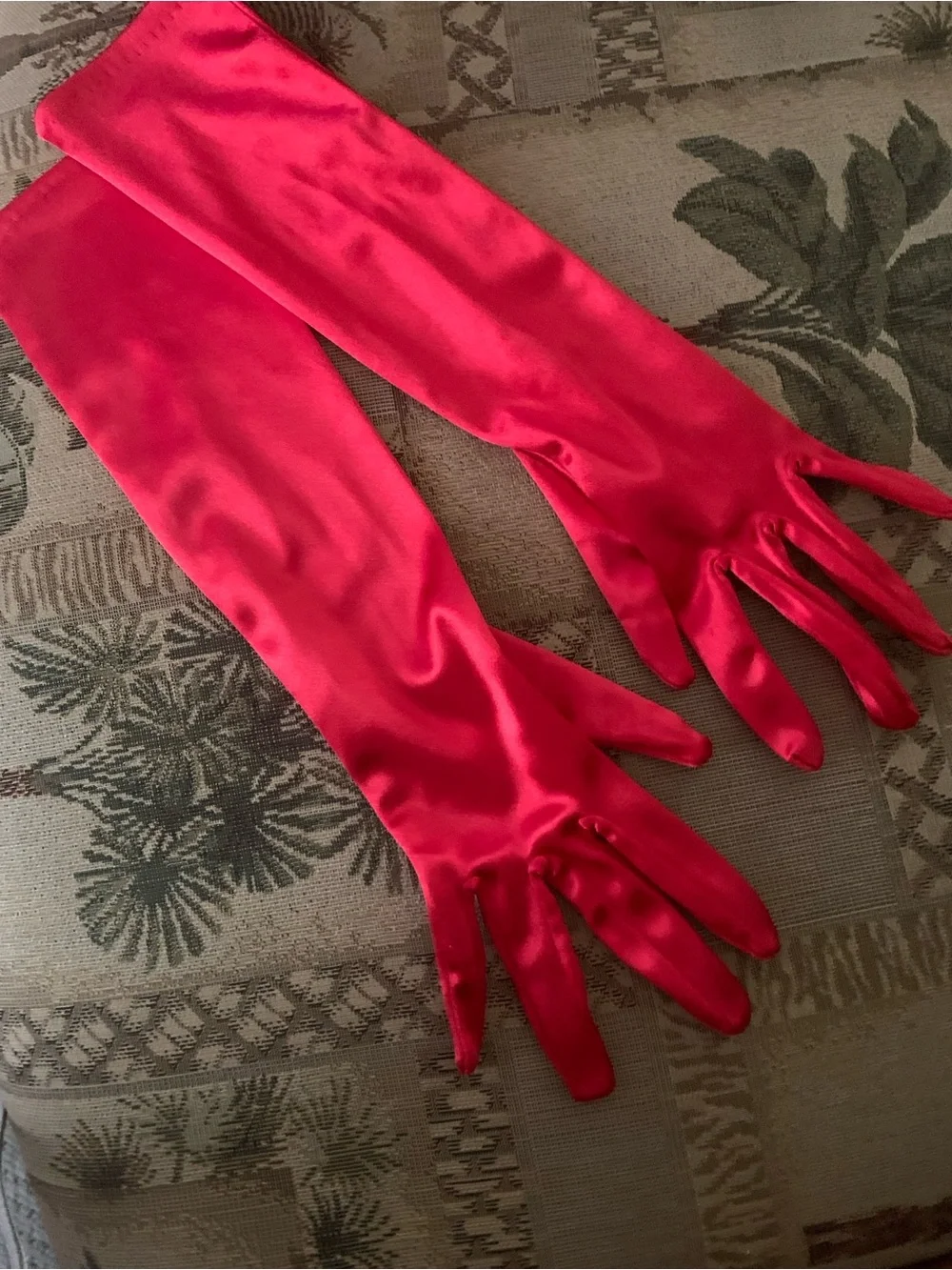 Red Satin Opera Gloves OS